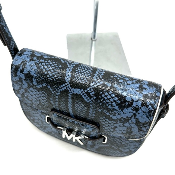 Michael Kors Small Reed Leather Saddle Crossbody Bag Snakeskin Denim - Picture 7 of 11